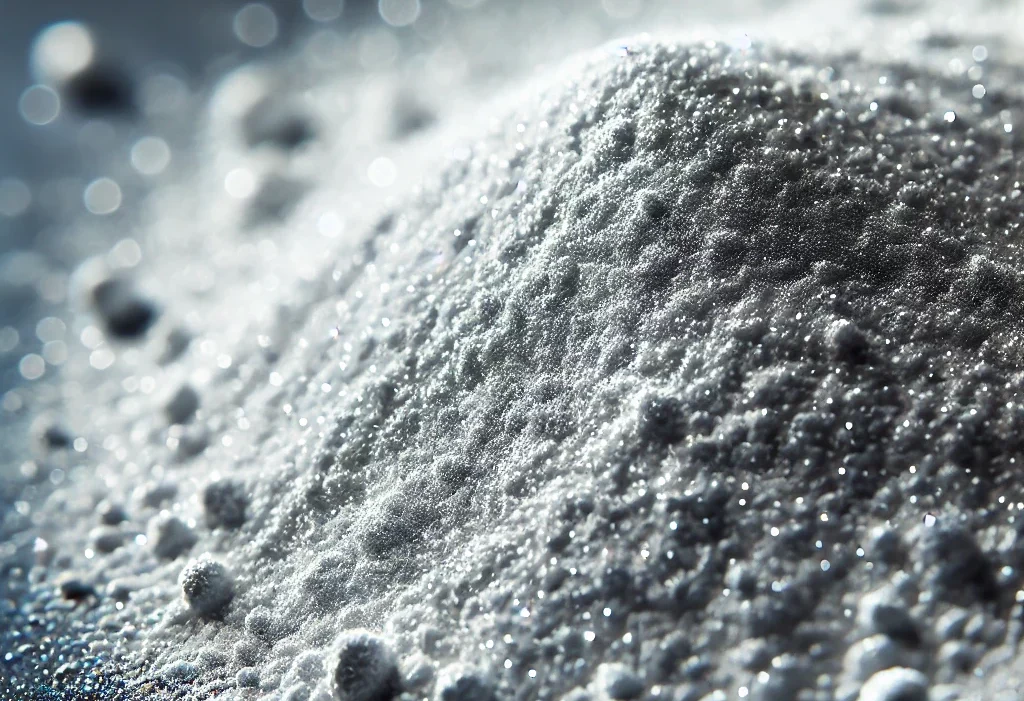 Fine aluminum powder, finely and evenly spread across the surface, resembling delicate dust particles. The powder should have a light silver metallic Fine aluminum powder, finely and evenly spread across the surface, resembling delicate dust particles. The powder should have a light silver metallic
