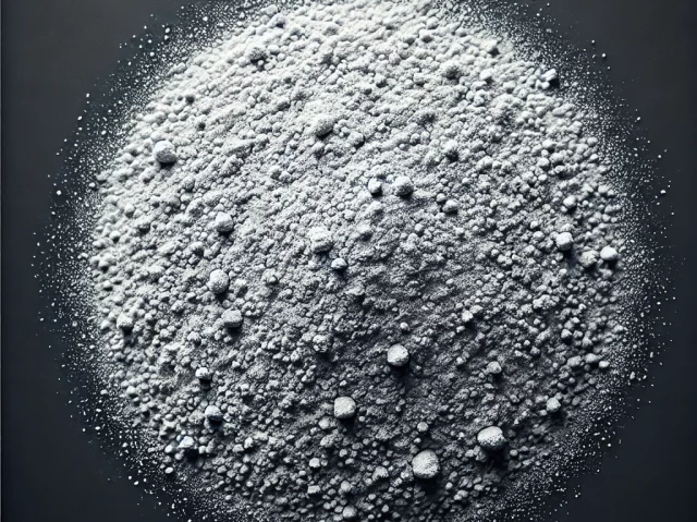 Zinc powder, finely and evenly spread across the surface, resembling delicate dust particles. The powder should appear as a smooth, uniform layer, wit
